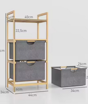 Bamboe Wasmand met 2 Open Opbergmanden en Handgreep – Staande Wasverzamelaar 35,4 L