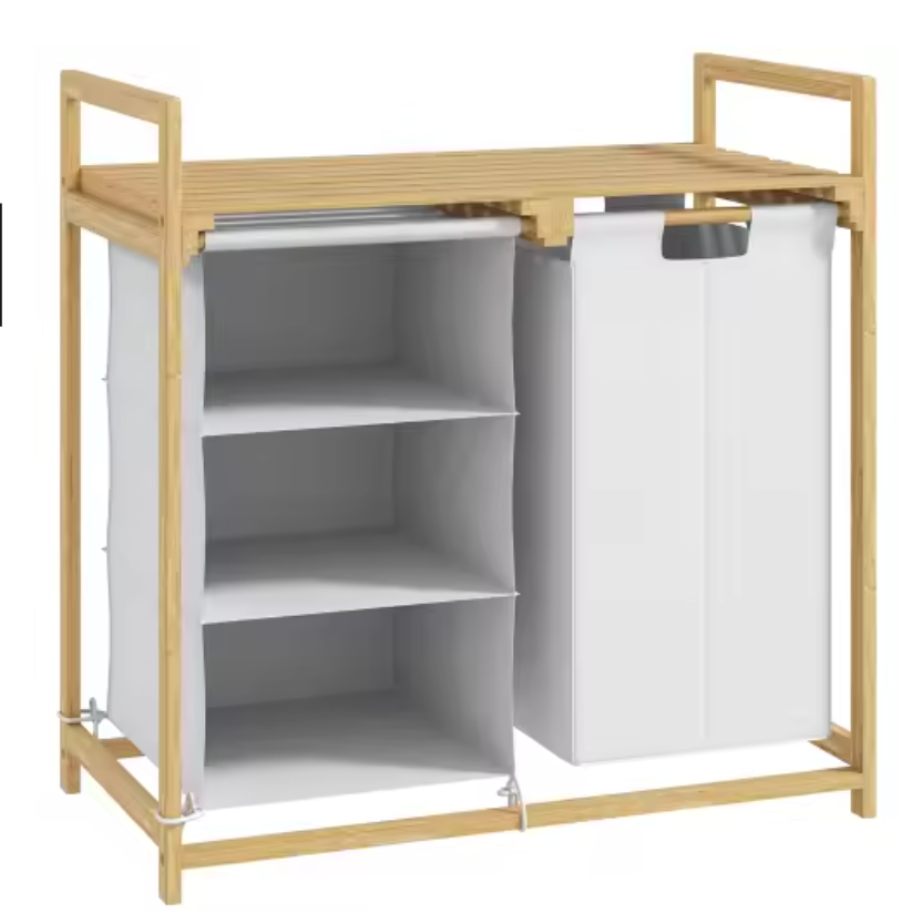 Bamboe Wasmand met 3 Compartimenten en Bovenblad – Praktisch en Georganiseerd