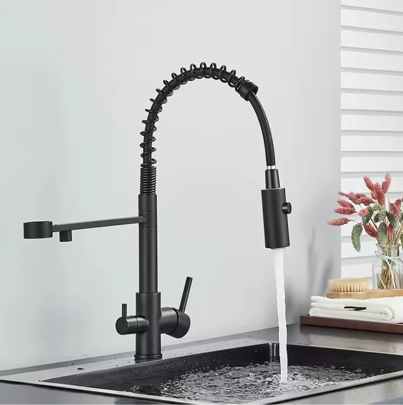 Keukenkraan met Gescheiden Hendels voor Warm, Koud en Gezuiverd Water – Messing Mengkraan voor Drinkwater, Opbouwmodel