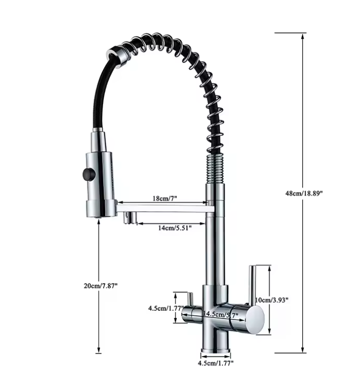 Keukenkraan met Gescheiden Hendels voor Warm, Koud en Gezuiverd Water – Messing Mengkraan voor Drinkwater, Opbouwmodel