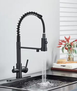 Keukenkraan met Gescheiden Hendels voor Warm, Koud en Gezuiverd Water – Messing Mengkraan voor Drinkwater, Opbouwmodel