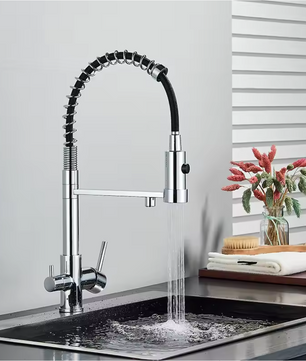 Keukenkraan met Gescheiden Hendels voor Warm, Koud en Gezuiverd Water – Messing Mengkraan voor Drinkwater, Opbouwmodel