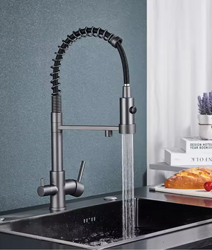 Keukenkraan met Gescheiden Hendels voor Warm, Koud en Gezuiverd Water – Messing Mengkraan voor Drinkwater, Opbouwmodel