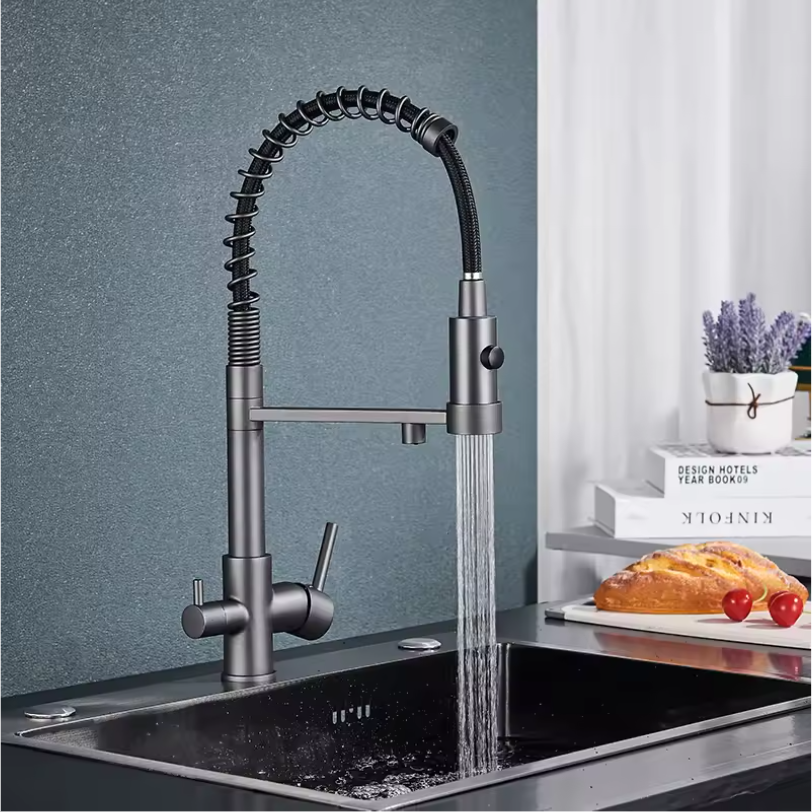 Keukenkraan met Gescheiden Hendels voor Warm, Koud en Gezuiverd Water – Messing Mengkraan voor Drinkwater, Opbouwmodel