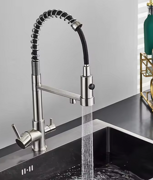 Keukenkraan met Gescheiden Hendels voor Warm, Koud en Gezuiverd Water – Messing Mengkraan voor Drinkwater, Opbouwmodel