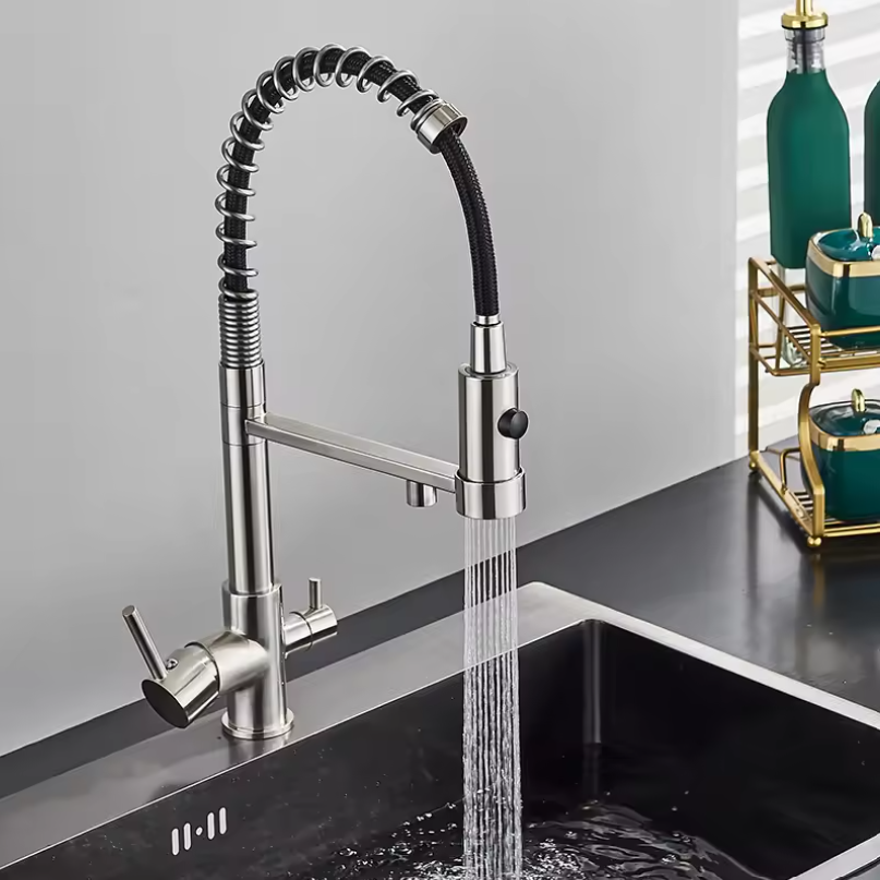 Keukenkraan met Gescheiden Hendels voor Warm, Koud en Gezuiverd Water – Messing Mengkraan voor Drinkwater, Opbouwmodel
