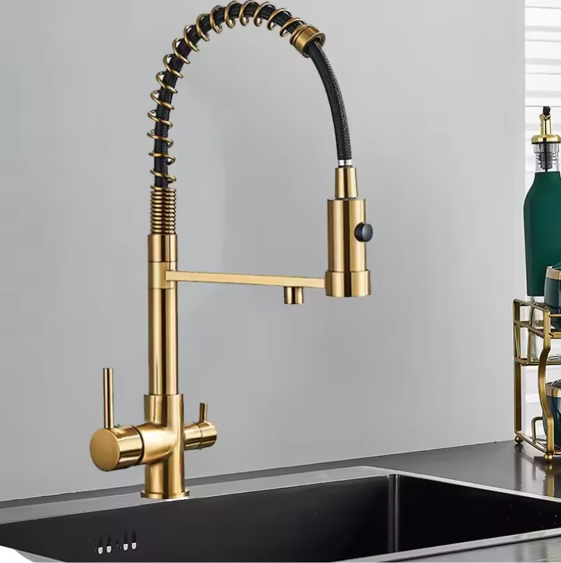 Keukenkraan met Gescheiden Hendels voor Warm, Koud en Gezuiverd Water – Messing Mengkraan voor Drinkwater, Opbouwmodel