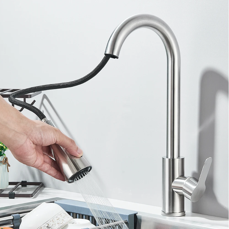 Uittrekbare Keukenkraan Mengkraan Warm en Koud – RVS, Dekmontage