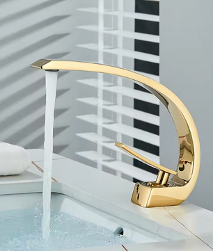 Messing Wastafelkraan Mengkraan Warm en Koud – Gebogen Design