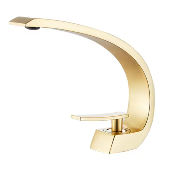 Messing Wastafelkraan Mengkraan Warm en Koud – Gebogen Design