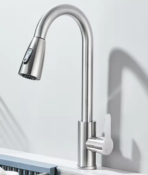 RVS Keukenkraan met Uittrekbare Sproeikop – Mengkraan Warm en Koud