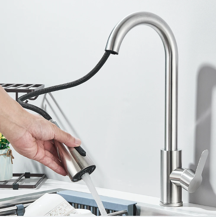 RVS Keukenkraan met Uittrekbare Sproeikop – Mengkraan Warm en Koud