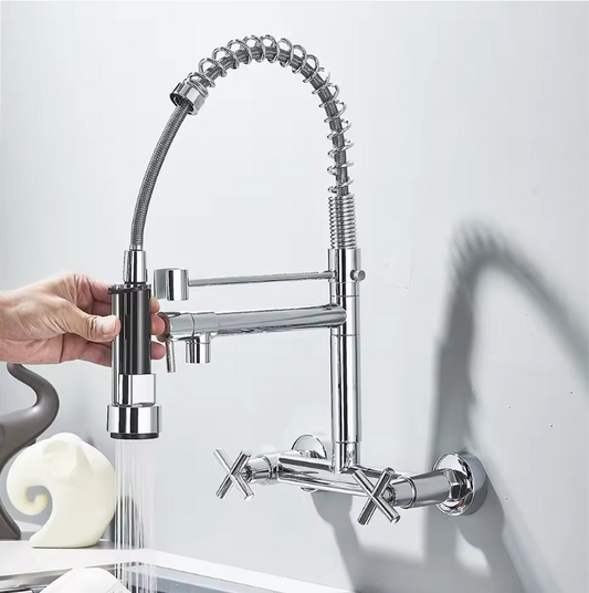 Wandgemonteerde Keukenkraan met Zijsproeier – Draaibare Mengkraan