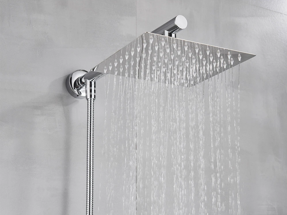 Ultradunne Regendouchekop van RVS – Wandmontage met Messing Douchearm en Flexibele Doucheslang