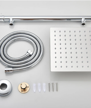 Ultradunne Regendouchekop van RVS – Wandmontage met Messing Douchearm en Flexibele Doucheslang