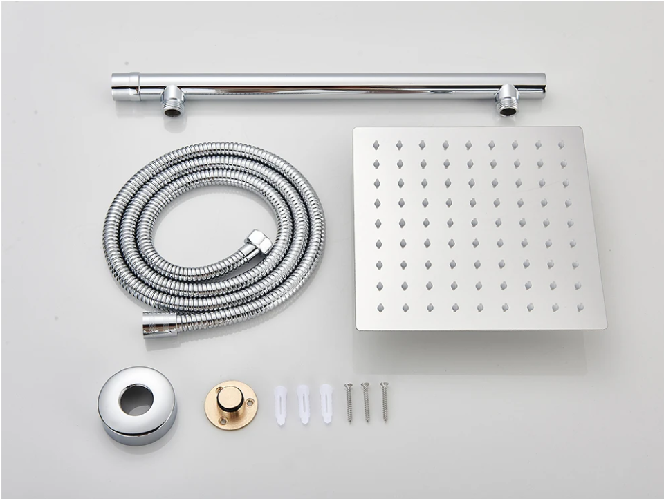 Ultradunne Regendouchekop van RVS – Wandmontage met Messing Douchearm en Flexibele Doucheslang