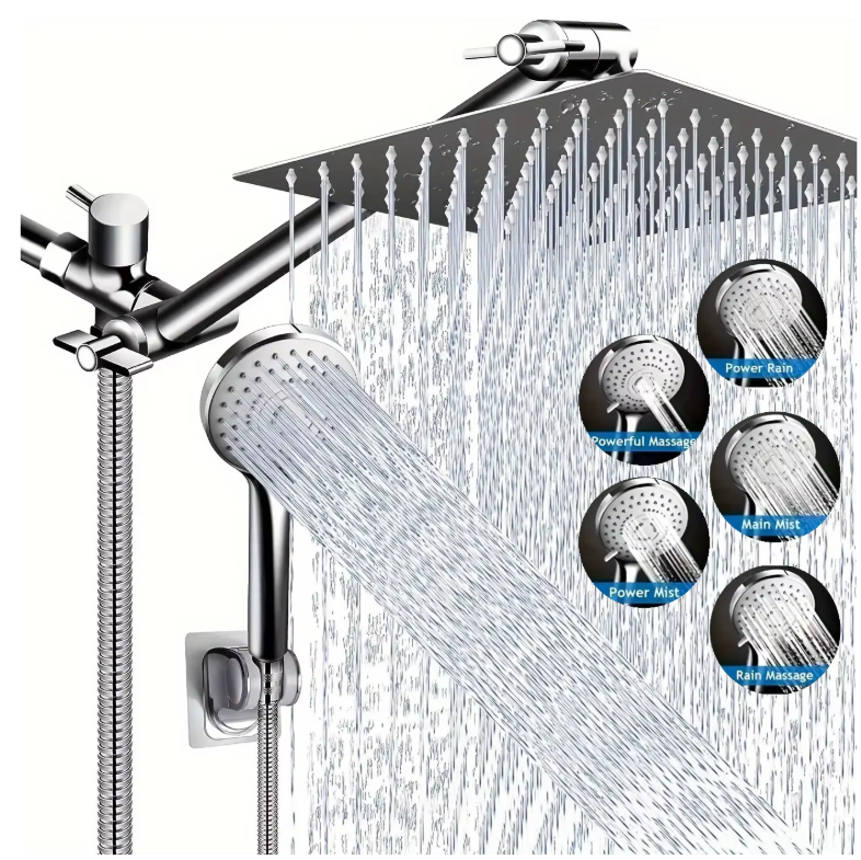 RVS Regendouche Set met Hoofddouche en Handdouche – 5 Standen, Wandmontage