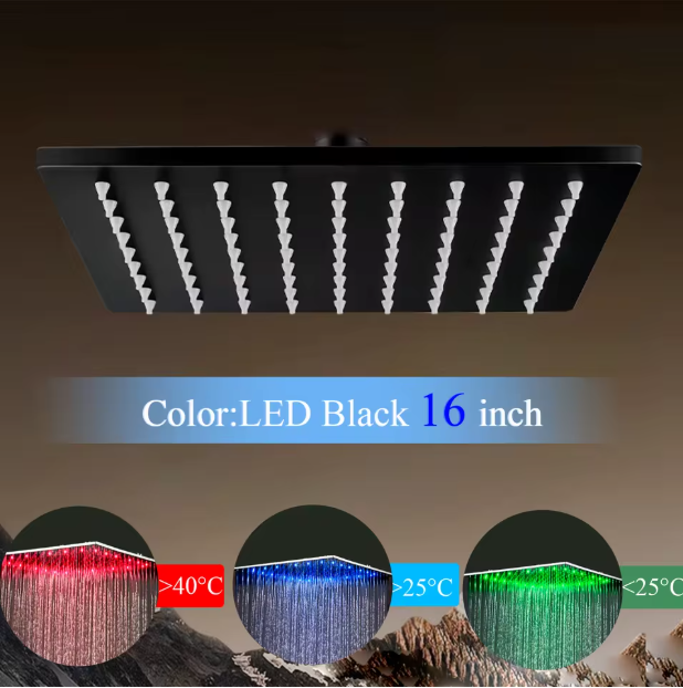 Grote LED Regendouchekop 40,64 cm – Wand- of Plafondmontage, Warm en Koud
