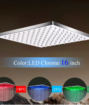 Grote LED Regendouchekop 40,64 cm – Wand- of Plafondmontage, Warm en Koud