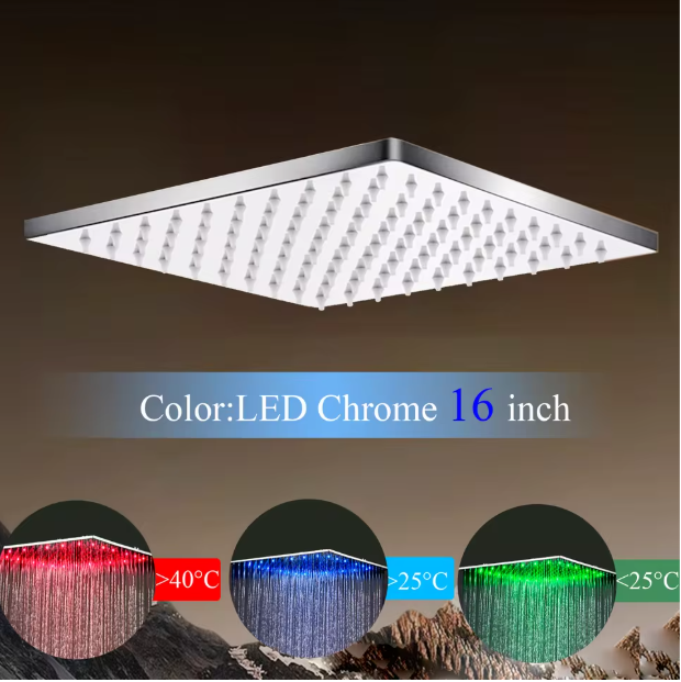 Grote LED Regendouchekop 40,64 cm – Wand- of Plafondmontage, Warm en Koud