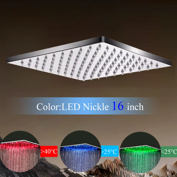 Grote LED Regendouchekop 40,64 cm – Wand- of Plafondmontage, Warm en Koud