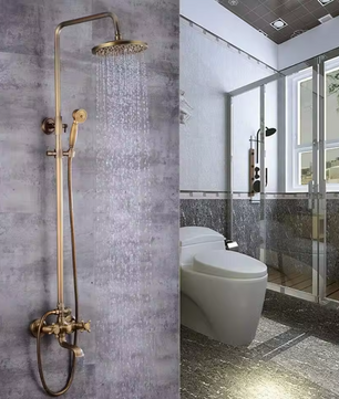 Retro Douche Set in Antieke Messinglook – Verstelbaar met Handdouche en Hoofddouche