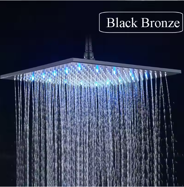 Mat Zwarte LED Regendouchekop 40,64 cm – Vierkant, Overhead Douche