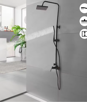 Luxe Zwarte Messing Douche Set met Regendouche en Handdouche – Verstelbaar