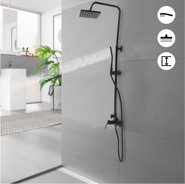 Luxe Zwarte Messing Douche Set met Regendouche en Handdouche – Verstelbaar