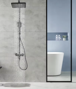 Luxe Zwarte Messing Douche Set met Regendouche en Handdouche – Verstelbaar