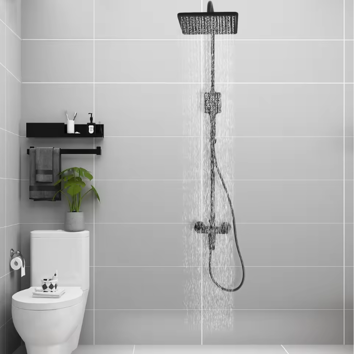 Luxe Zwarte Messing Douche Set met Regendouche en Handdouche – Verstelbaar