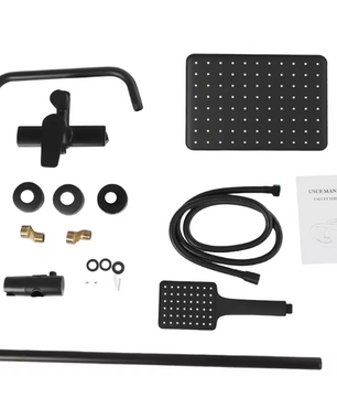 Luxe Zwarte Messing Douche Set met Regendouche en Handdouche – Verstelbaar