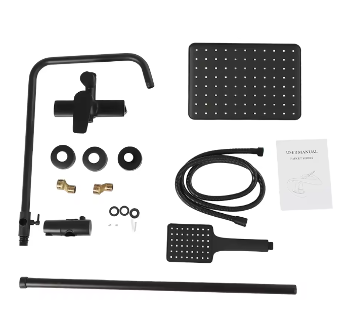 Luxe Zwarte Messing Douche Set met Regendouche en Handdouche – Verstelbaar