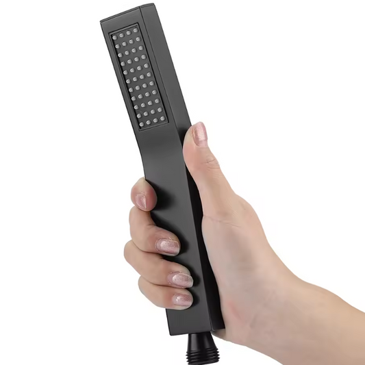 Mat Zwarte Handdouche van Messing – Vierkant Design, Krachtige Waterstraal