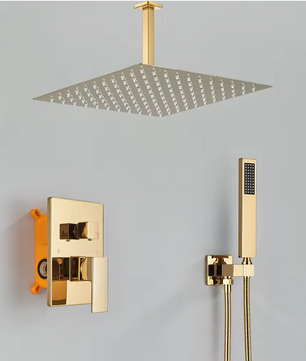 Gouden Inbouw Douche Set met Regendouche en Handdouche – 2-Weg Systeem