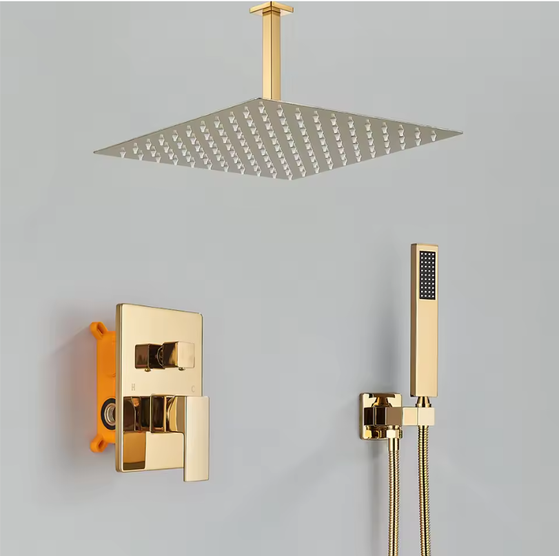 Gouden Inbouw Douche Set met Regendouche en Handdouche – 2-Weg Systeem