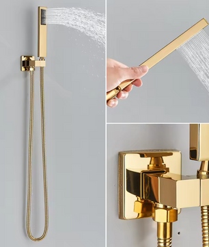 Gouden Inbouw Douche Set met Regendouche en Handdouche – 2-Weg Systeem