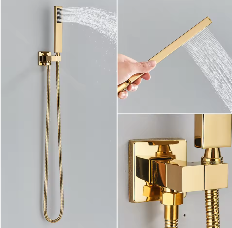Gouden Inbouw Douche Set met Regendouche en Handdouche – 2-Weg Systeem