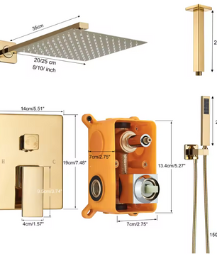 Gouden Inbouw Douche Set met Regendouche en Handdouche – 2-Weg Systeem