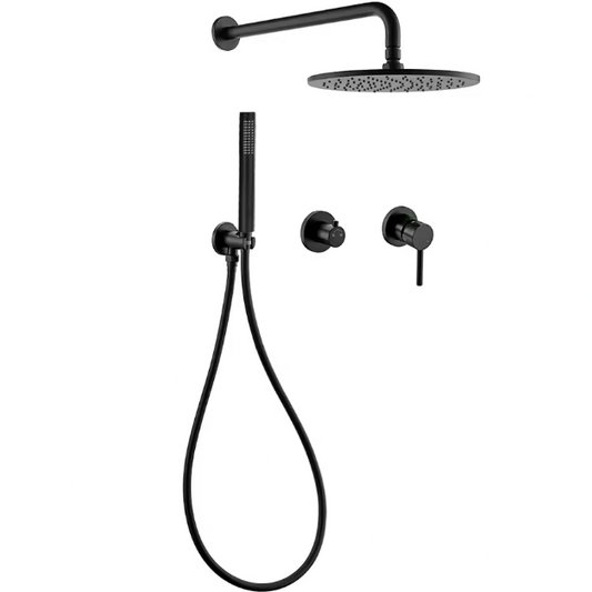 Zwarte Inbouw Douche Set met Omstelkraan, Regendouche en Handdouche