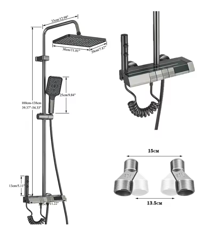 Slimme Douchekraan met LCD Display en Piano Knoppen – 4 Functies