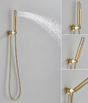 Inbouw Douche Set Geborsteld Goud met Regendouche – 2-Weg Mengkraan