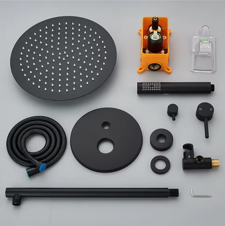 Inbouw Douche Set Mat Zwart met Regendouche en Handdouche – Bad en Douche