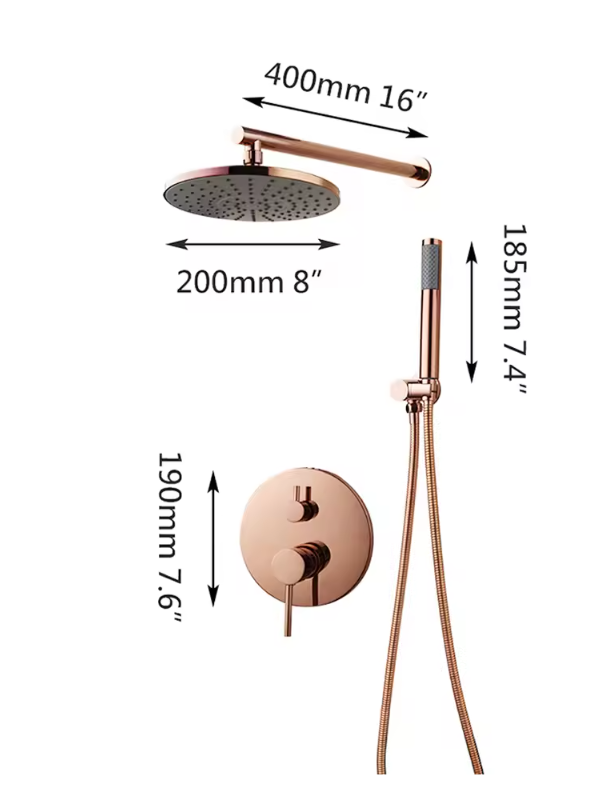 Inbouw Douche Set Rose Goud van Messing met Regendouche en Handdouche