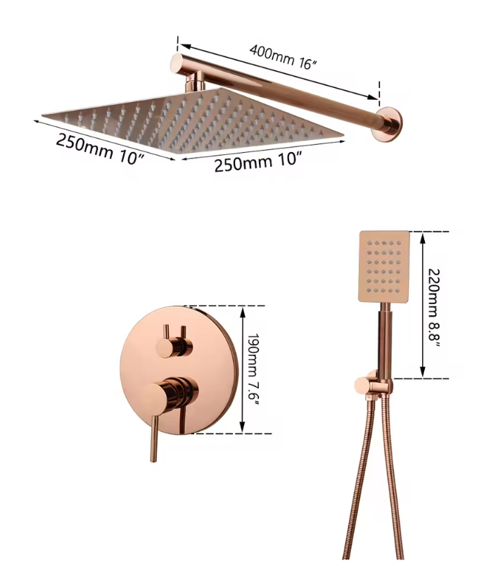 Inbouw Douche Set Rose Goud van Messing met Regendouche en Handdouche