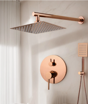 Inbouw Douche Set Rose Goud van Messing met Regendouche en Handdouche