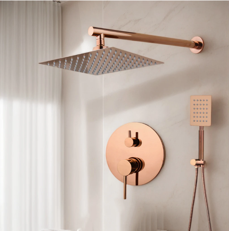 Inbouw Douche Set Rose Goud van Messing met Regendouche en Handdouche