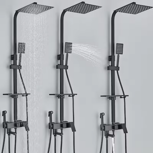 Zwart Chroom Douchekraan met Regendouche en 3/4-Weg Omstelling – Met Opbergplateau