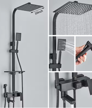 Zwart Chroom Douchekraan met Regendouche en 3/4-Weg Omstelling – Met Opbergplateau