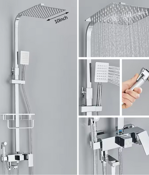 Zwart Chroom Douchekraan met Regendouche en 3/4-Weg Omstelling – Met Opbergplateau